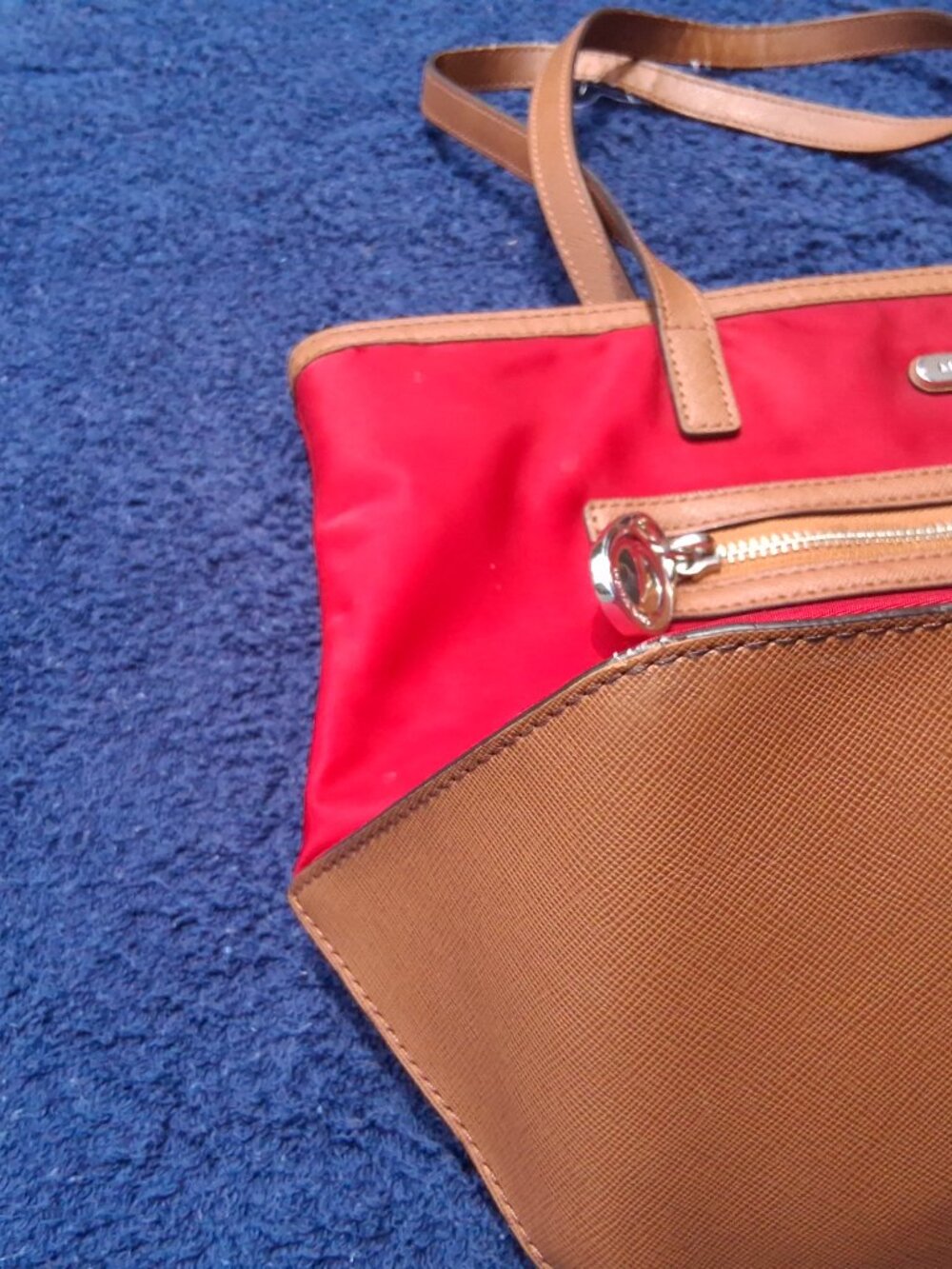 Michael Kors Red Nylon Tote with Tan Saffiano Leather Trim — Style 30T2SKPT1C - Picture 7 of 16